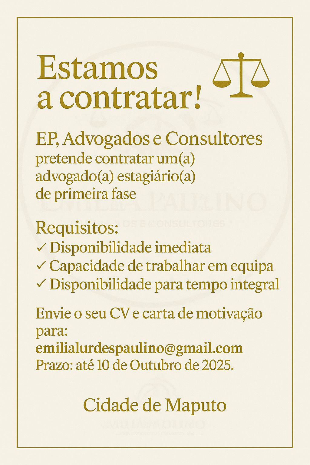 Vaga – Advogado(a) estagiário(a)