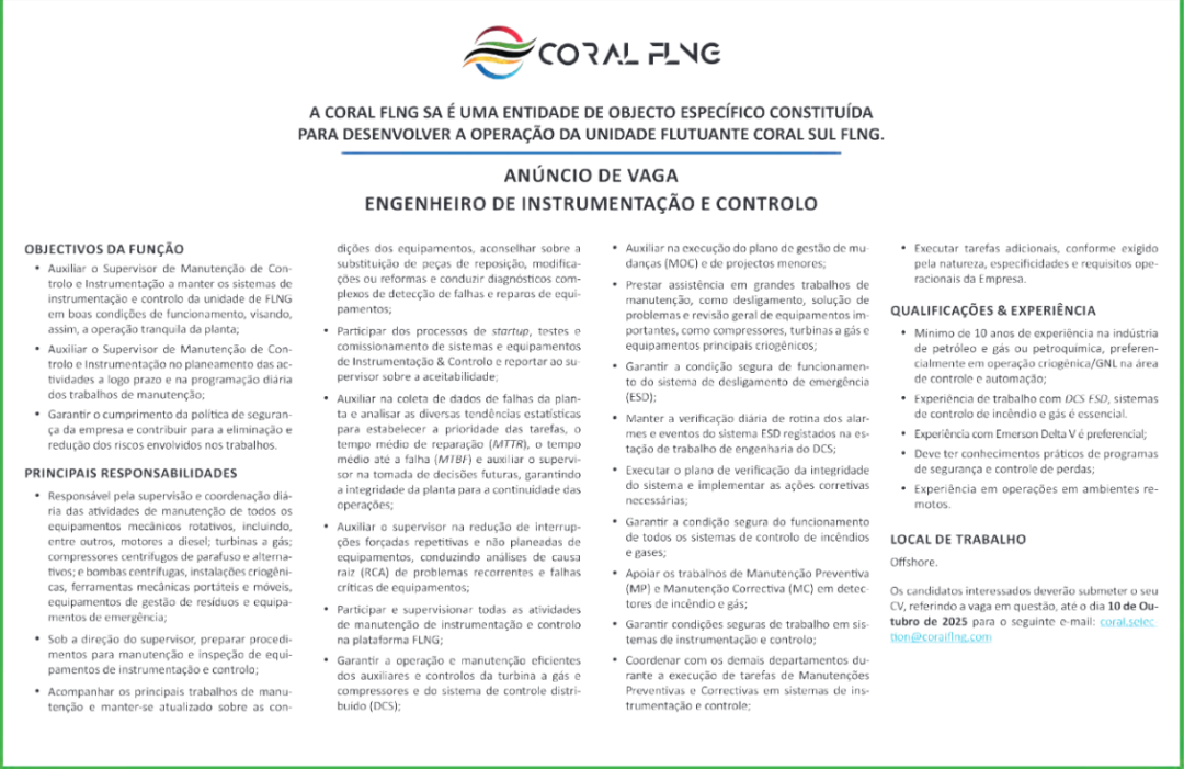Vaga – Engenheiro de Instrumentação e Controlo
