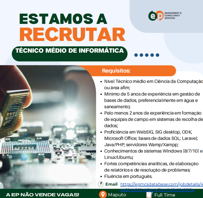 Vaga – Técnico Médio de Informática – Maputo