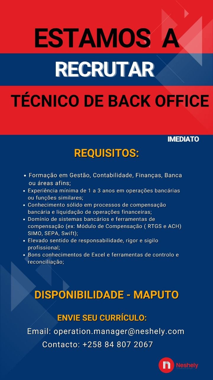 Vaga – Técnico de Back Office