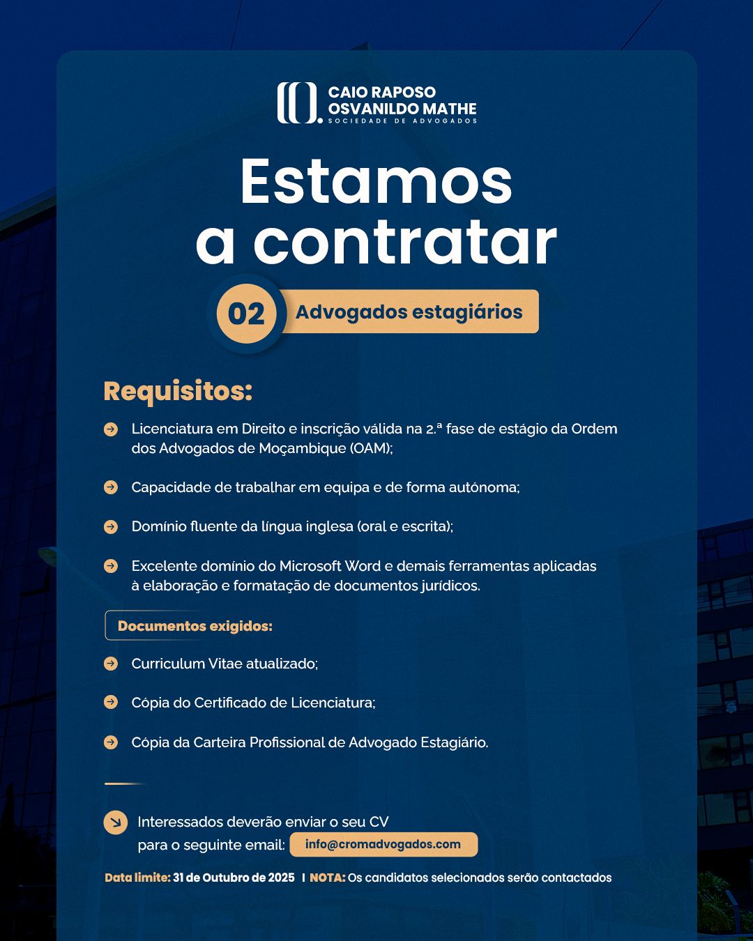 Vagas – (2) Advogados(as) Estagiários(as)