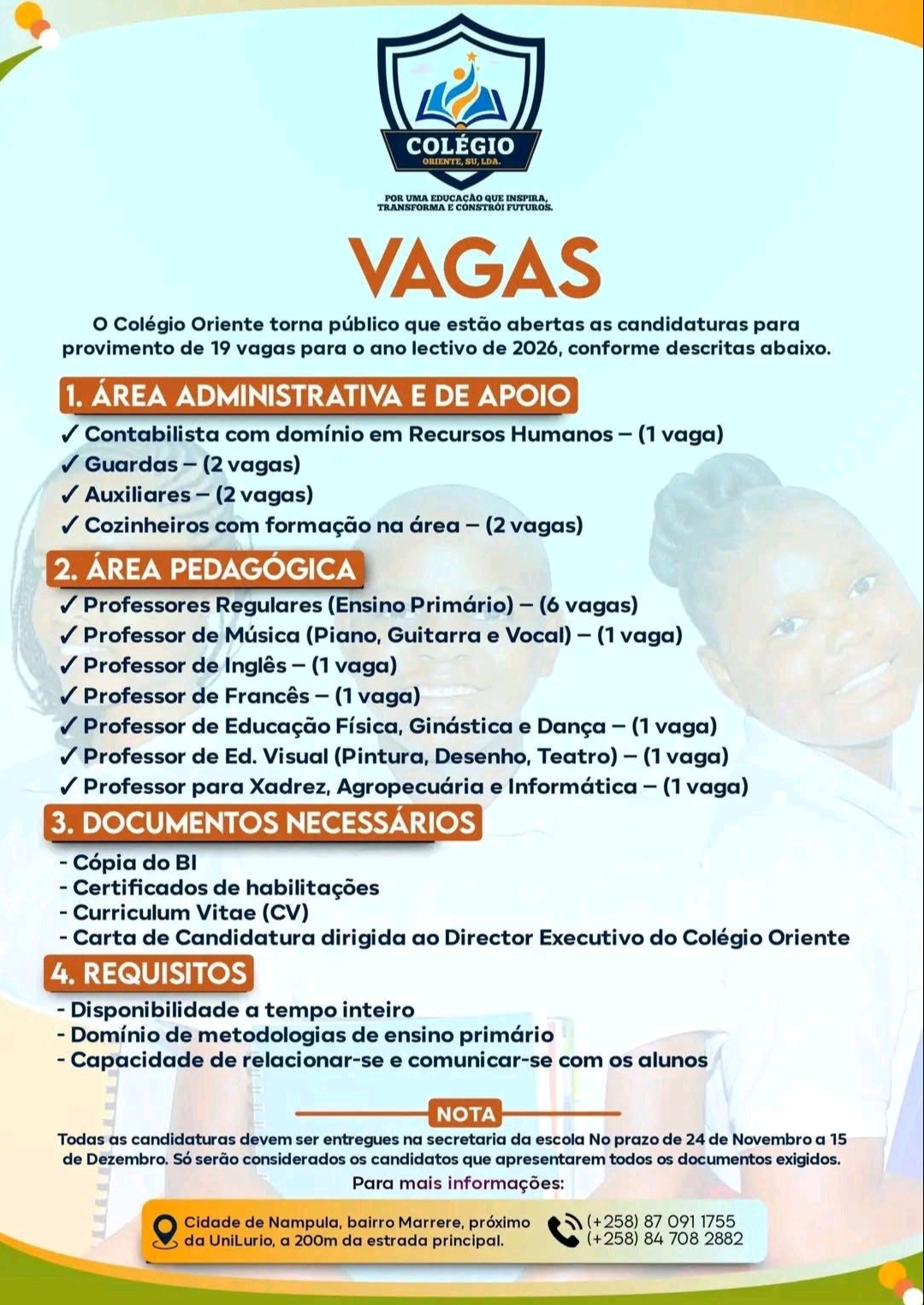 O Colégio Oriente, Abre (19) Vagas de emprego em Diversas áreas