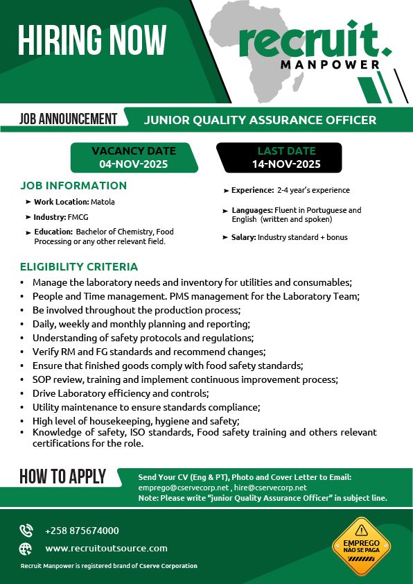 VAGA – JUNIOR QUALITY ASSURANCE OFFICER