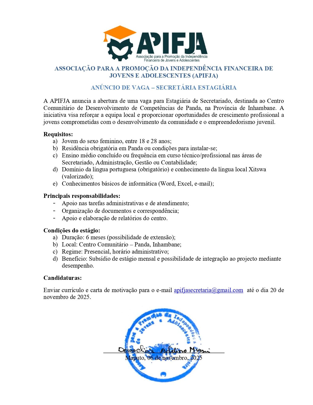 VAGA – SECRETÁRIA ESTAGIÁRIA