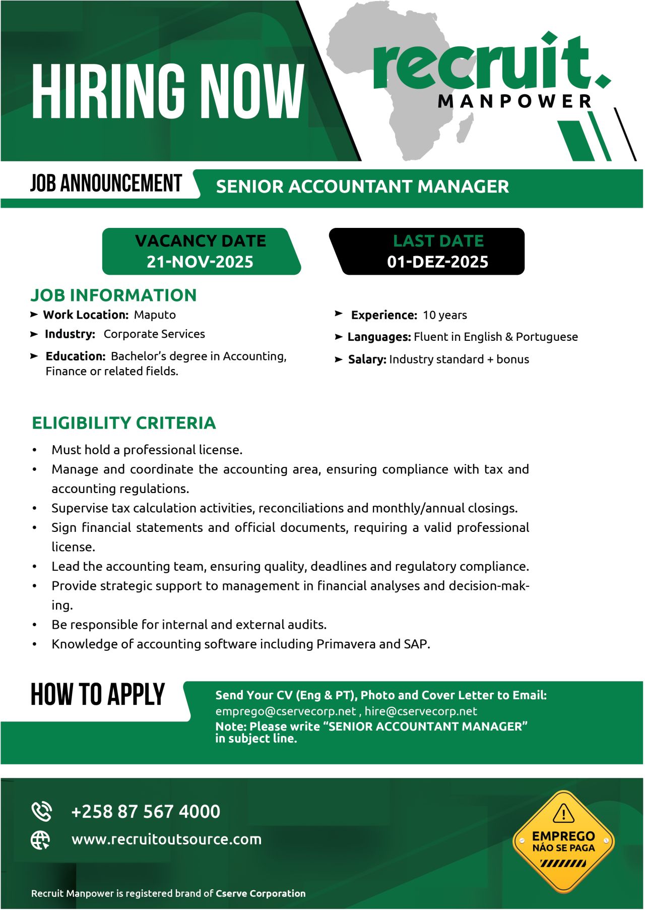 VAGA – SENIOR ACCOUNTANT MANAGER