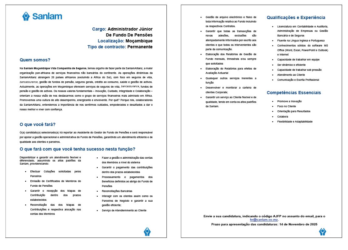 Vaga – Administrador Junior de Fundo de Pensões