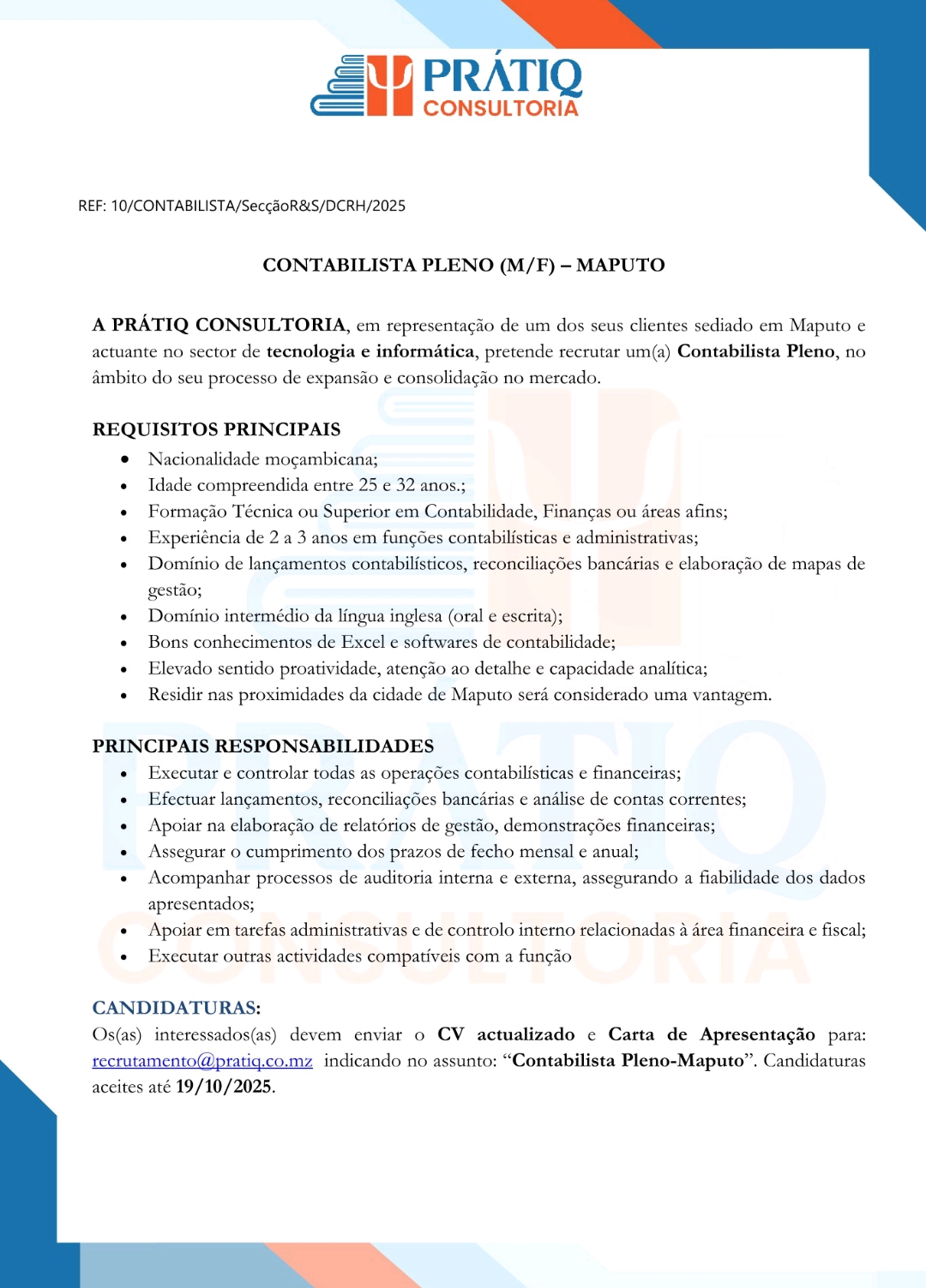 Vaga – Contabilista Pleno (M/F)
