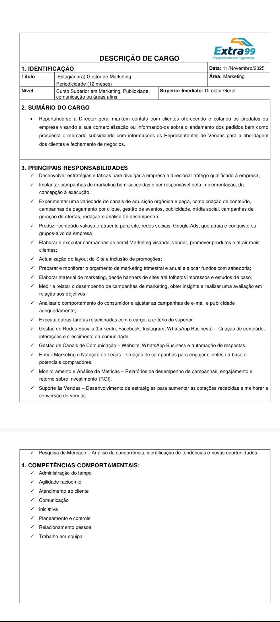 Vaga – Estagiário(a) Gestor de Marketing
