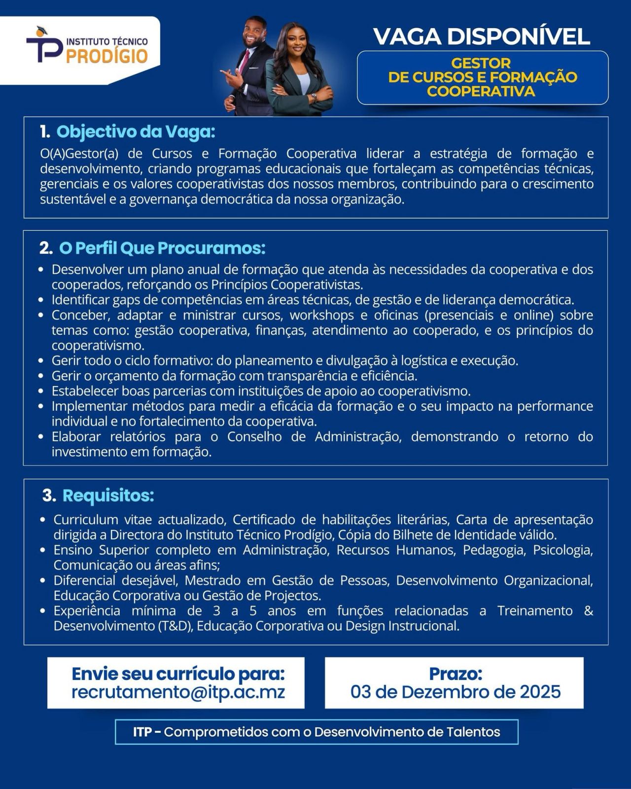 Vaga – Gestor(a) de Cursos e Formação Cooperativa
