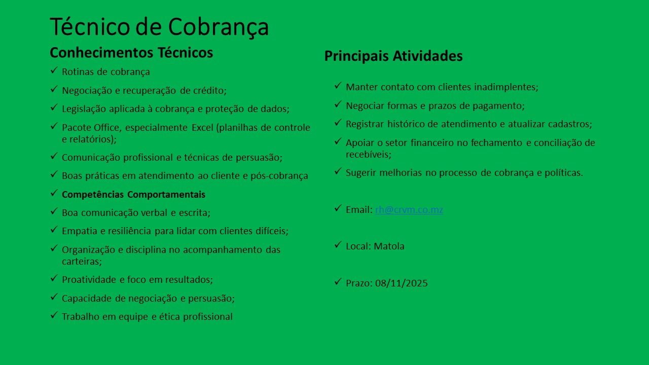 Vaga – Técnico de Cobrança