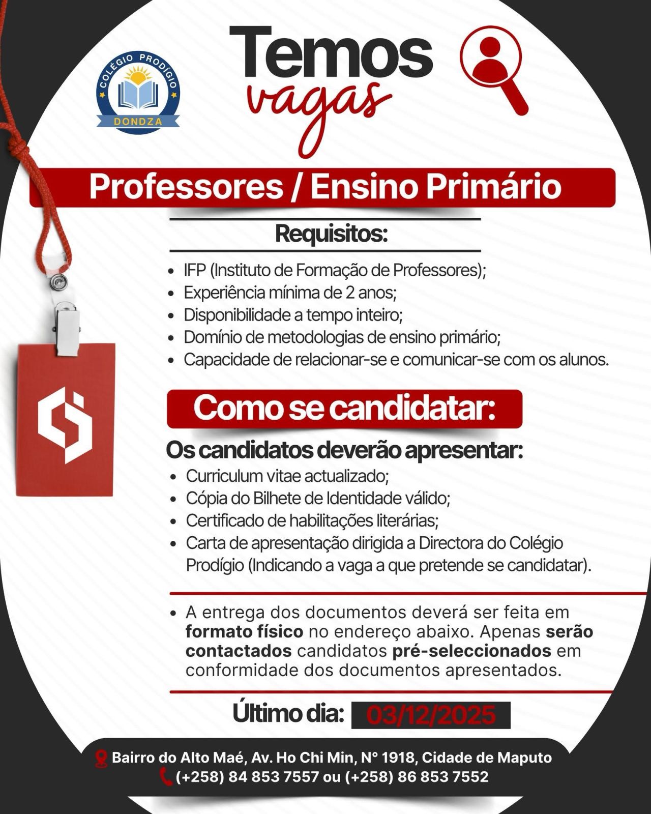 Vagas – Professores / Ensino Primário