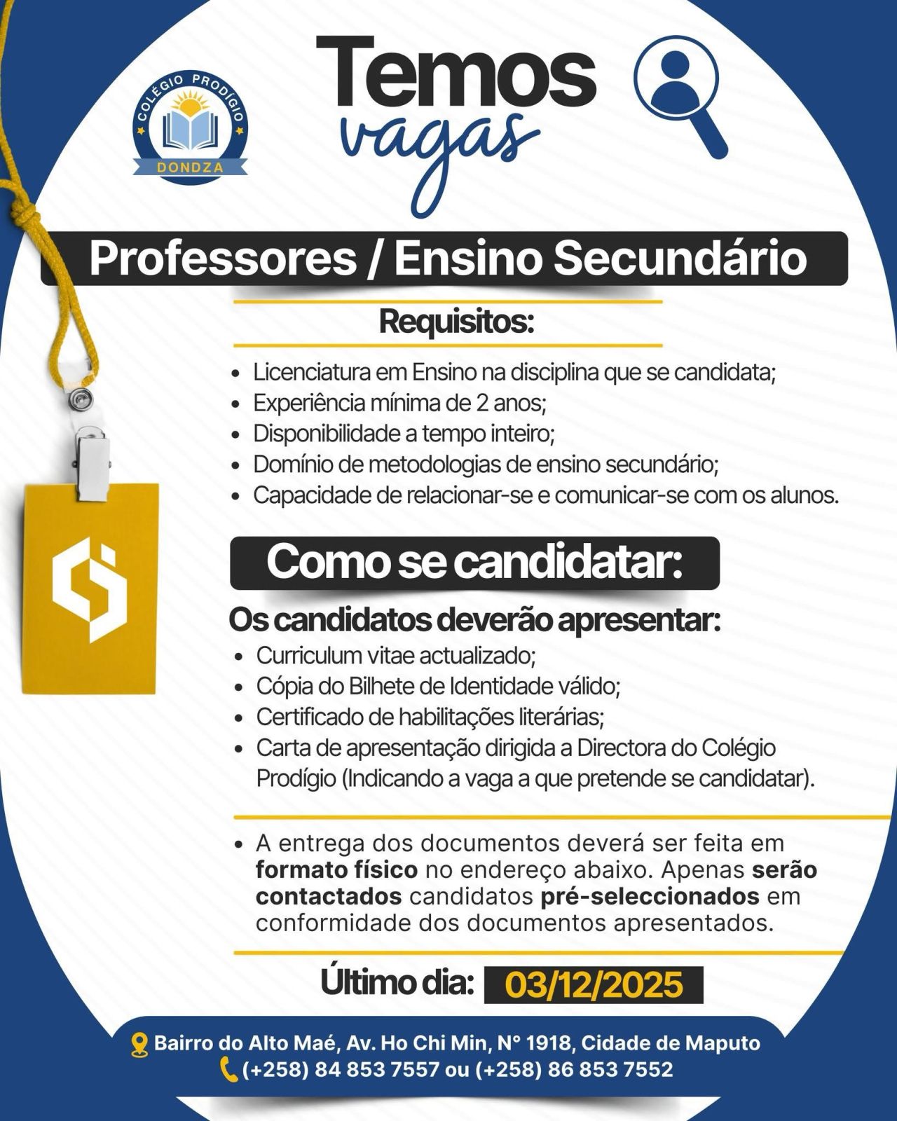 Vagas – Professores / Ensino Secundário