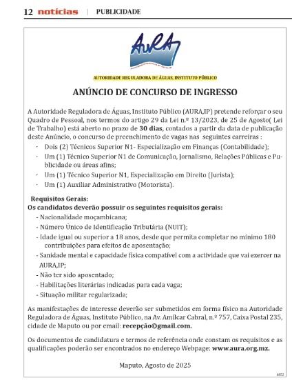 A AURA,IP está a recrutar (5) Técnicos de Diferentes Áreas