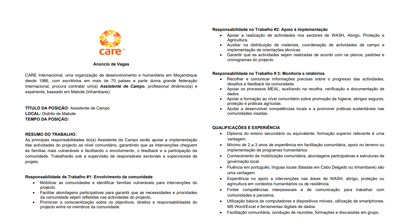 Vaga – Assistente de Campo
