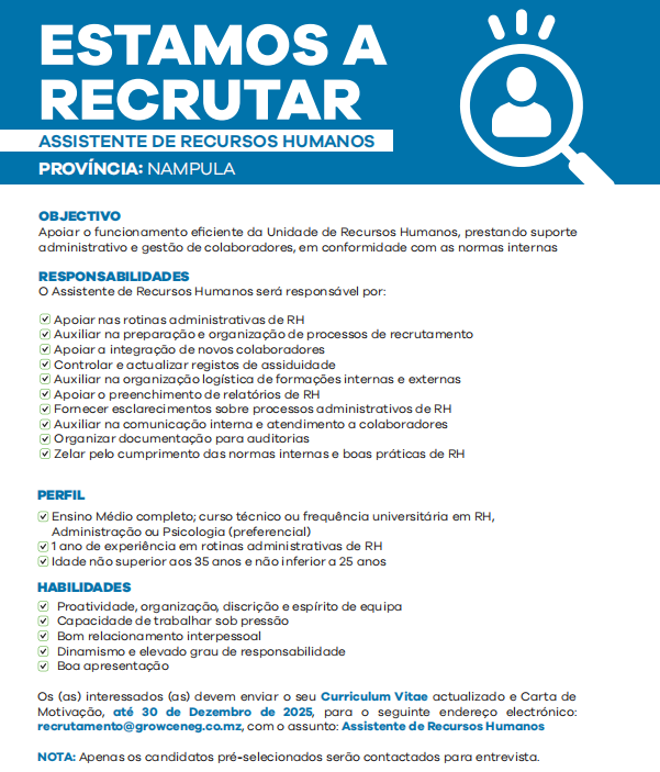Vaga – Assistente de Recursos Humanos