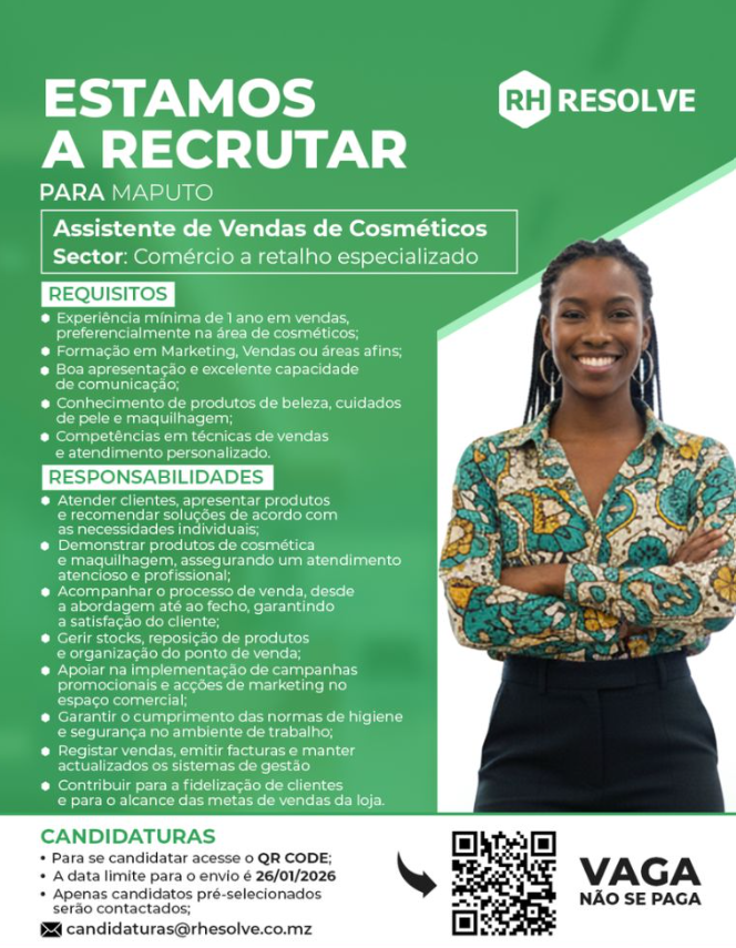 Vaga – Assistente de Vendas de Cosmético