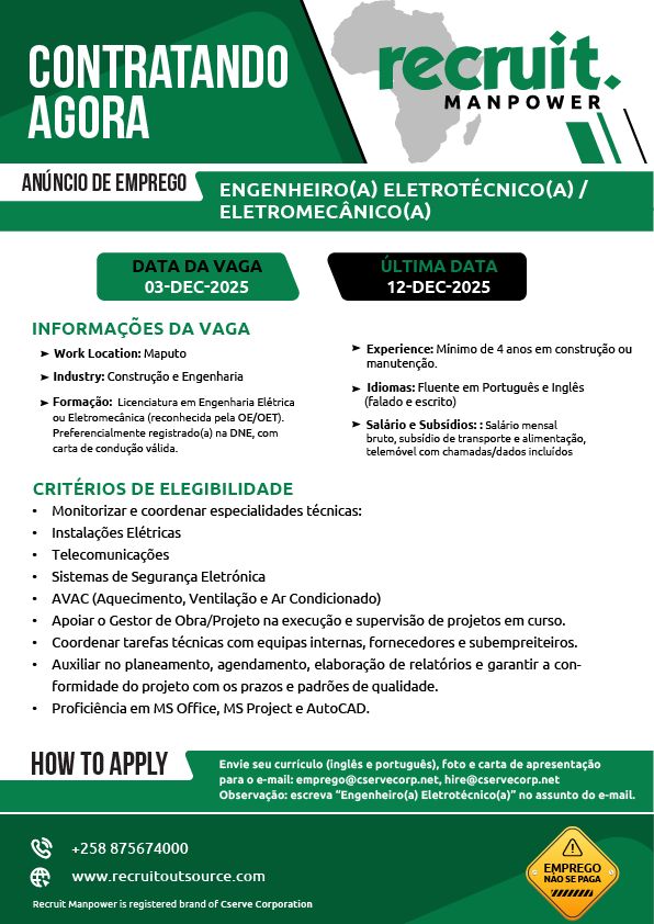 Vaga – ENGENHEIRO ELECTROTÉCNICO