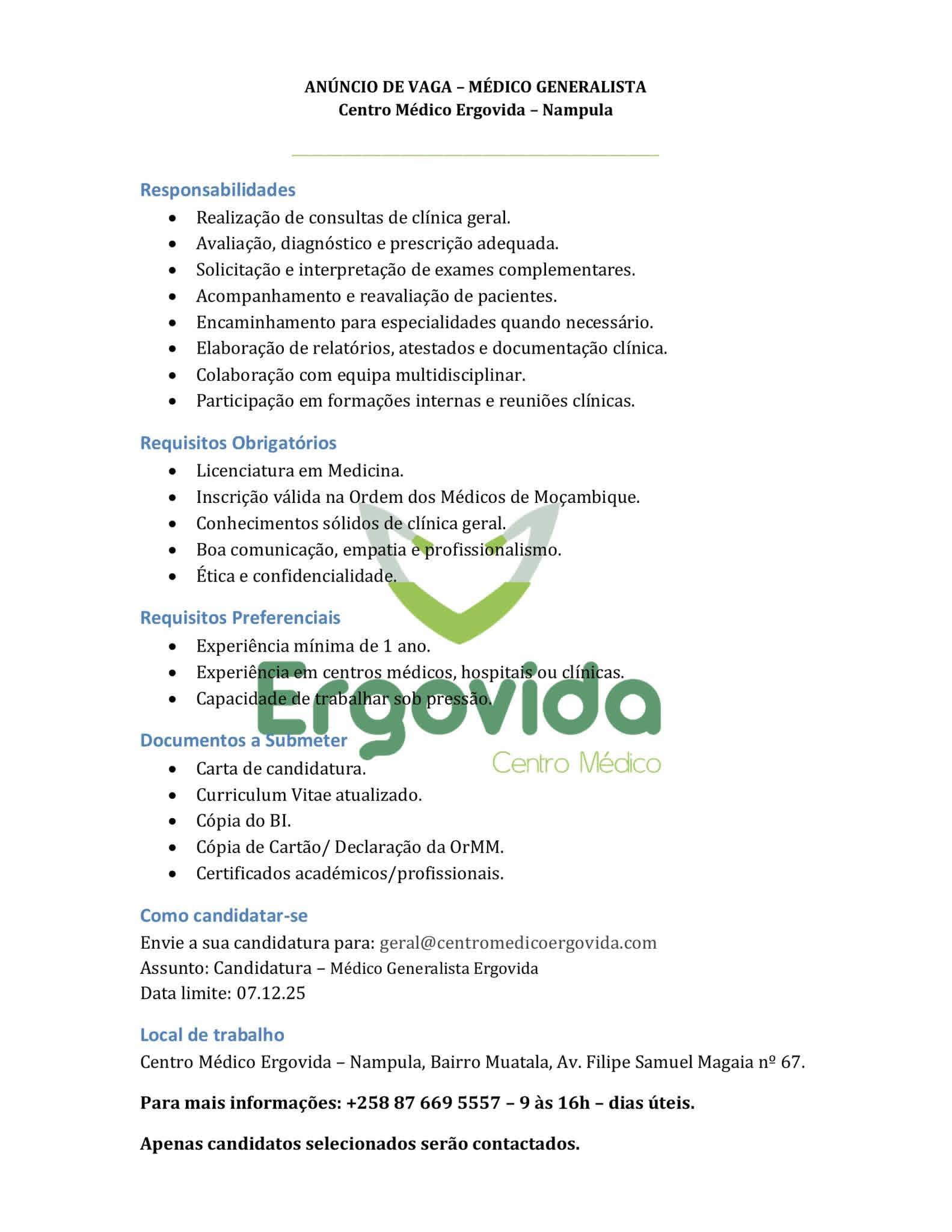 Vaga – Médico Generalista