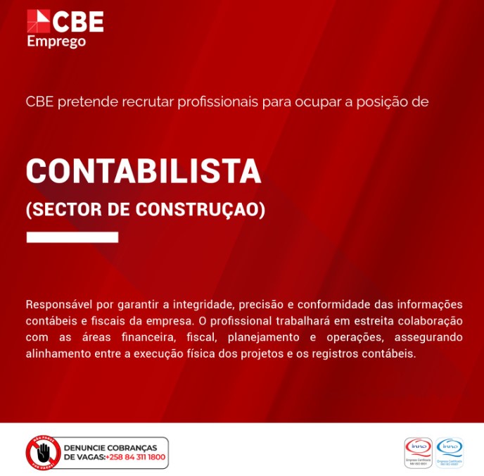Vaga – Contabilista (Sector de Construçao)