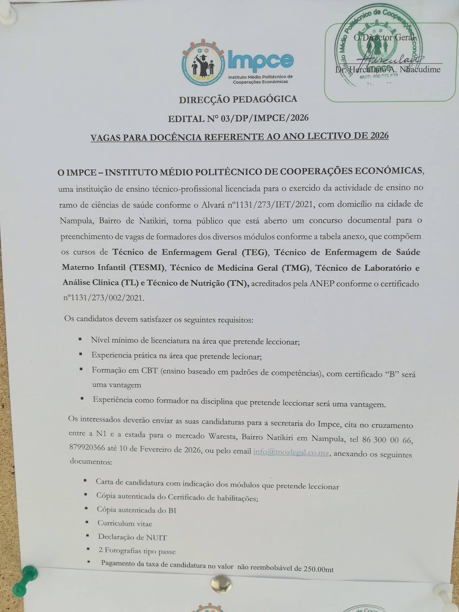 33 Vagas para Docentes na Área da Saúde – IMPCE 2026