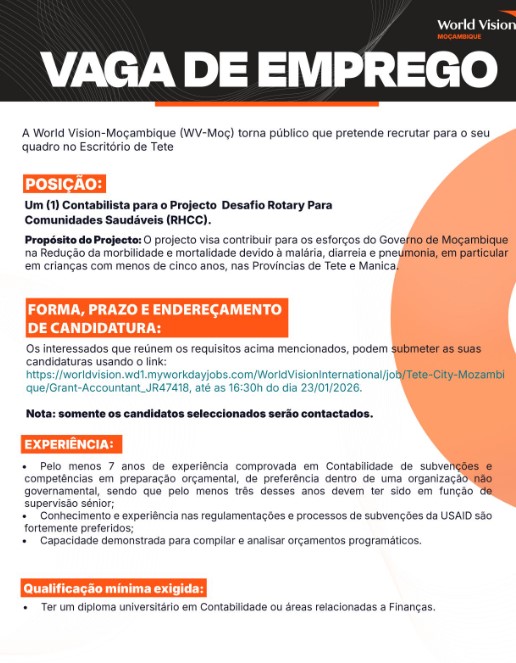 Vaga – Contabilista para o Projeto Desafio Rotary Para Comunidades Saudáveis (RHCC)