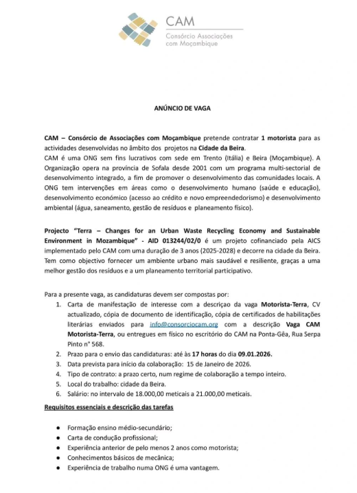 Vaga – Motorista – Cidade da Beira