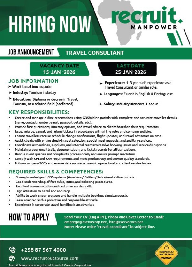 Vaga – TRAVEL CONSULTANT