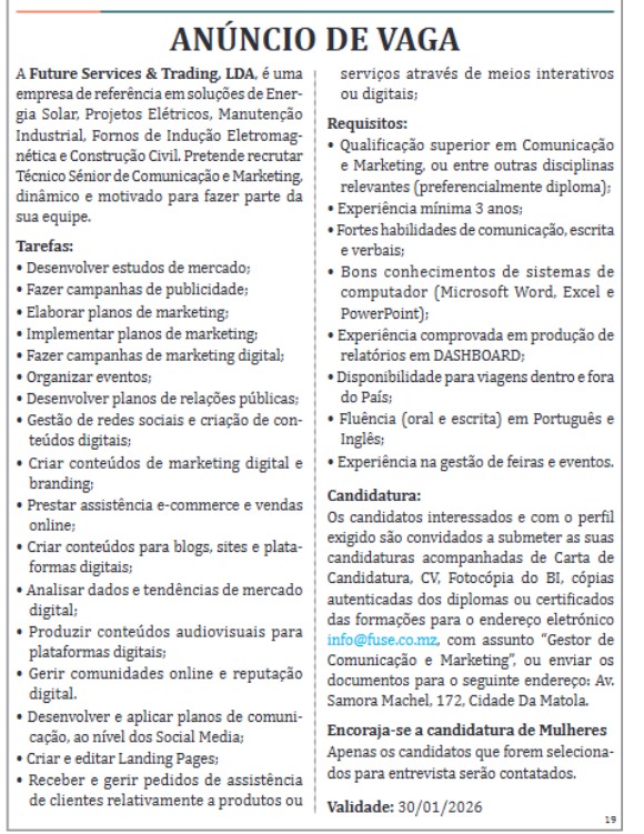Vaga – Técnico Sénior de Comunicação e Marketing