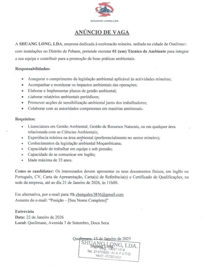 Vaga – Técnico de Ambiente