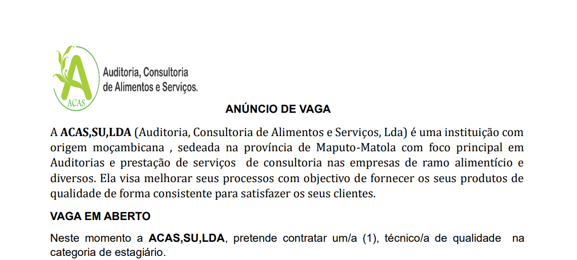 Vaga – Técnico de Qualidade Estagiário