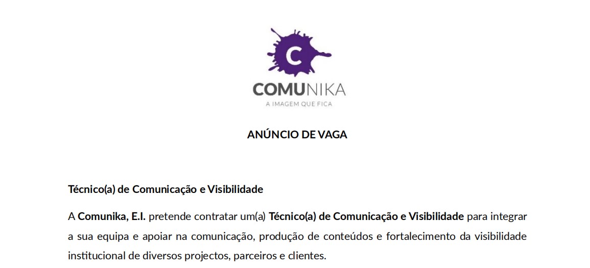 Vaga – Técnico(a) de Comunicação e Visibilidade