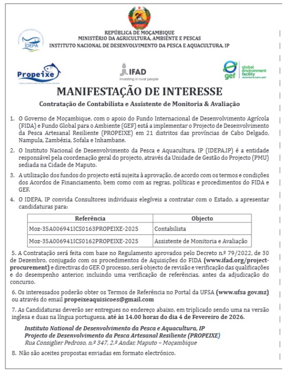 Vagas – Contratação de Contabilista e Assistente de Monitoria e Avaliação