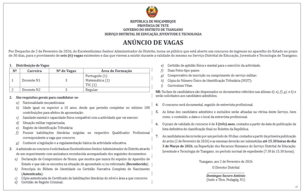 (6) Vagas para Docentes N1 e N2