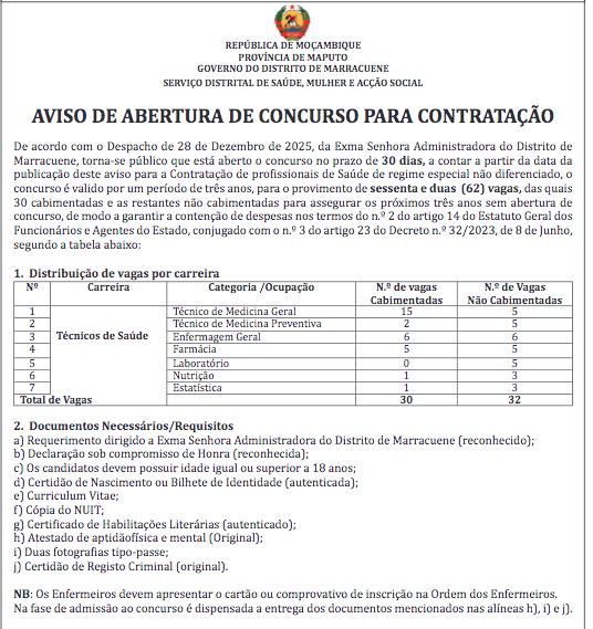 CONCURSO PÚBLICO PARA CONTRATAÇÃO DE PROFISSIONAIS DE SAÚDE – 62 VAGAS