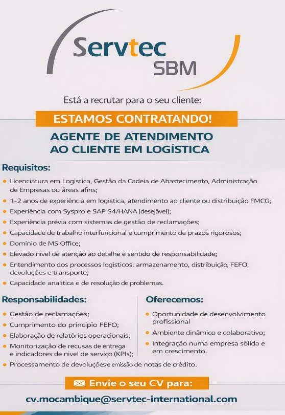 Vaga – Agente de Atendimento ao Cliente em Logística – MAPUTO