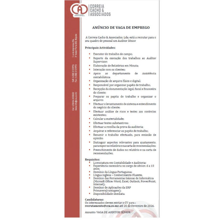 Vaga – Auditor Sénior