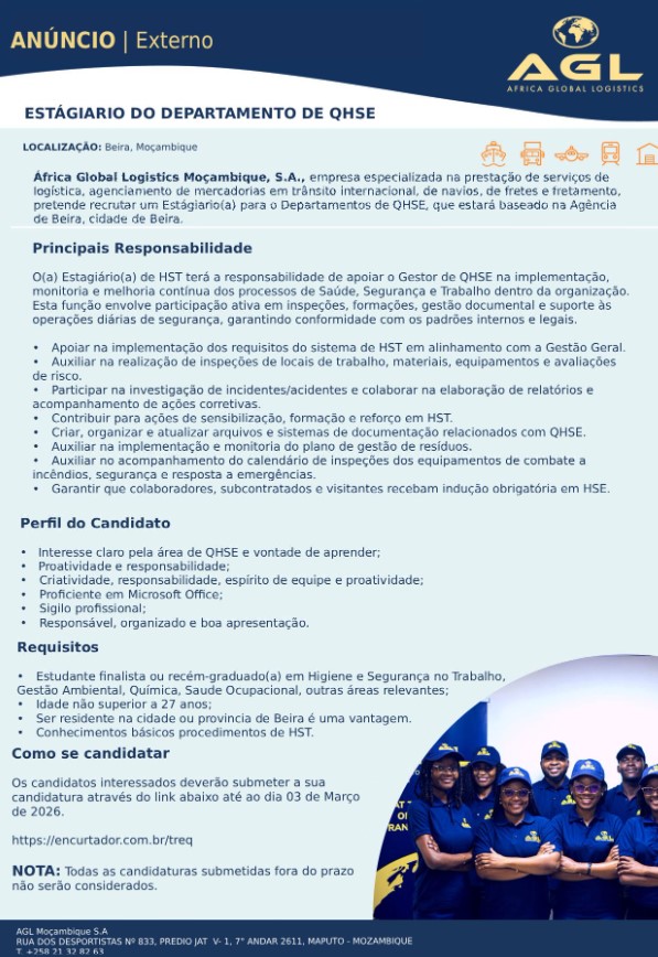 Vaga – Estágiario(a) para o Departamentos de QHSE