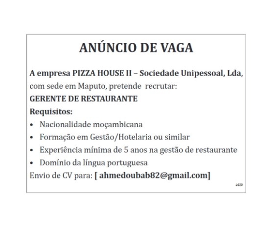 Vaga – Gerente de Restaurante