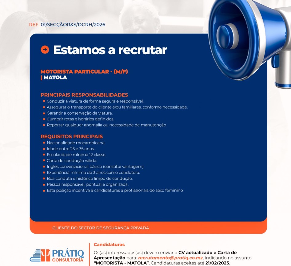 Vaga – MOTORISTA PARTICULAR – (M/F)