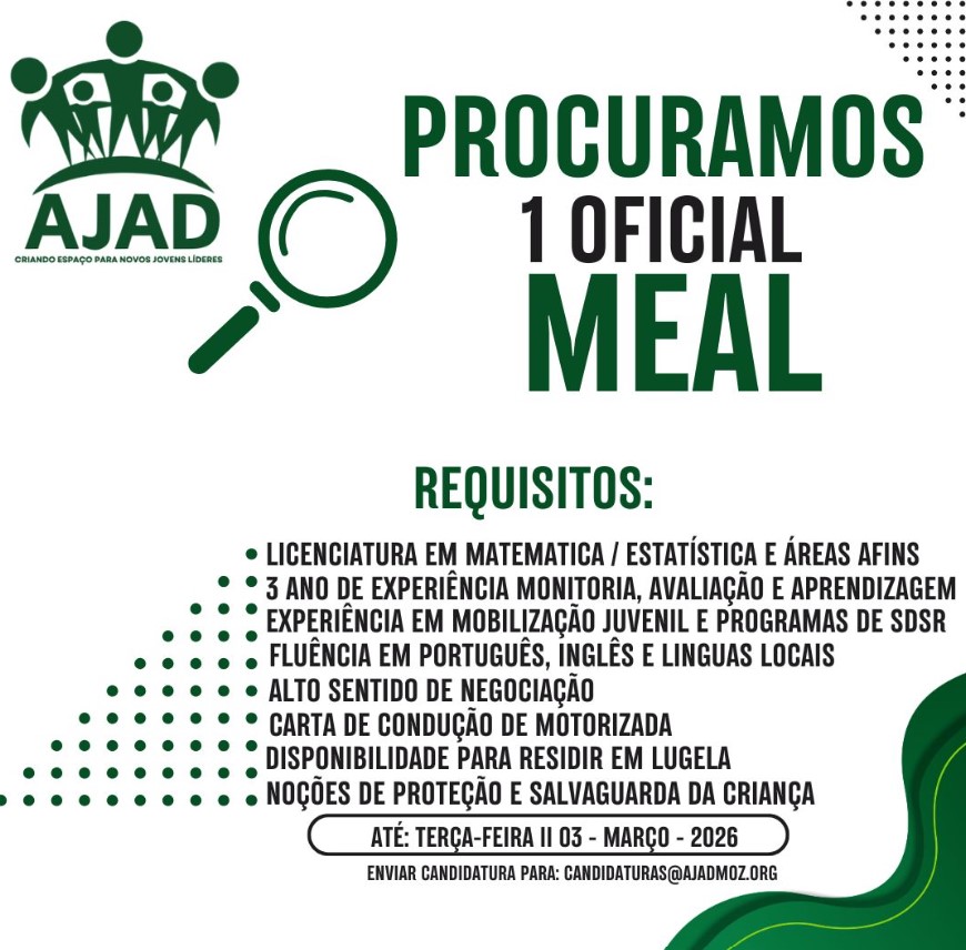 Vaga – Oficial de Monitoria e Avaliação e Aprendizagem (MEAL)