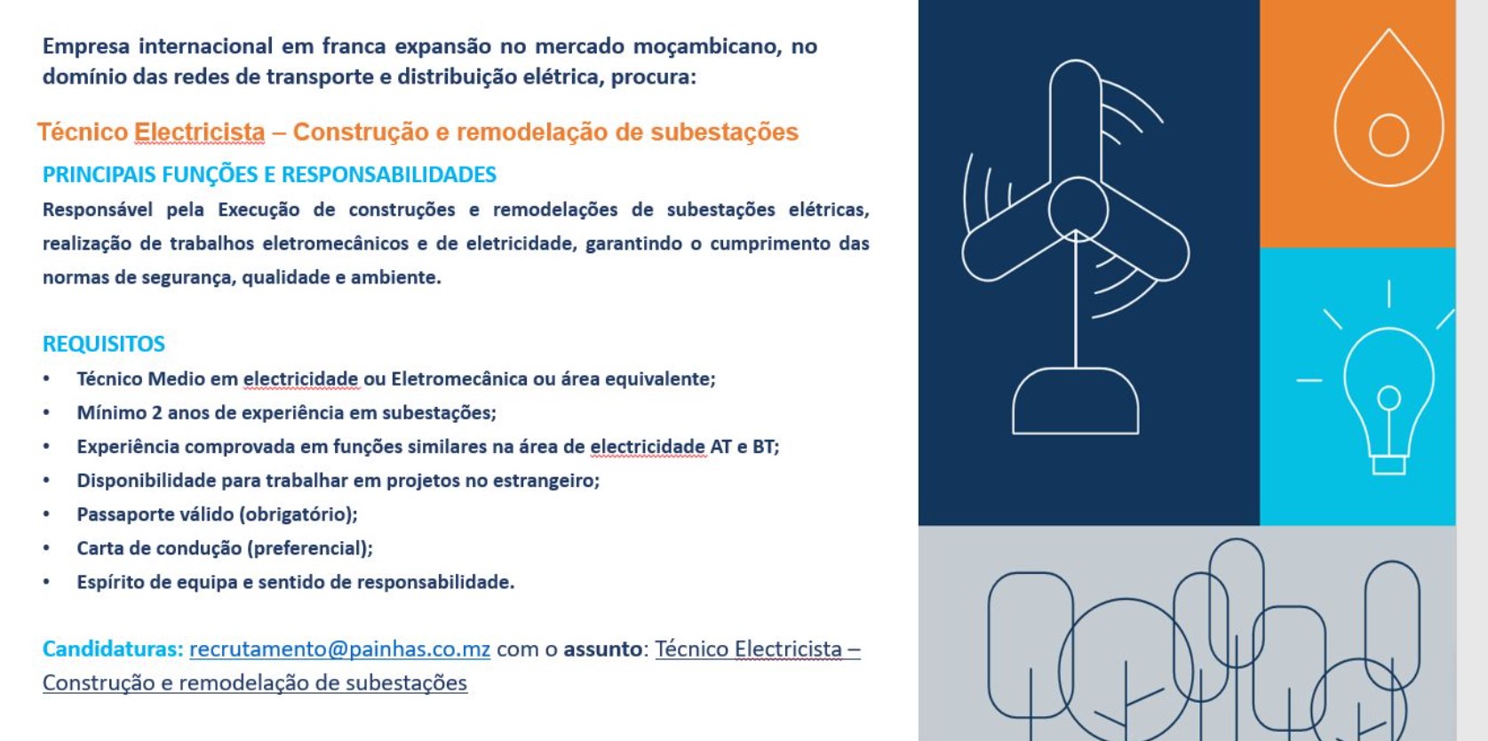 Vaga – Técnico Electricista – Construção e remodelação de subestações