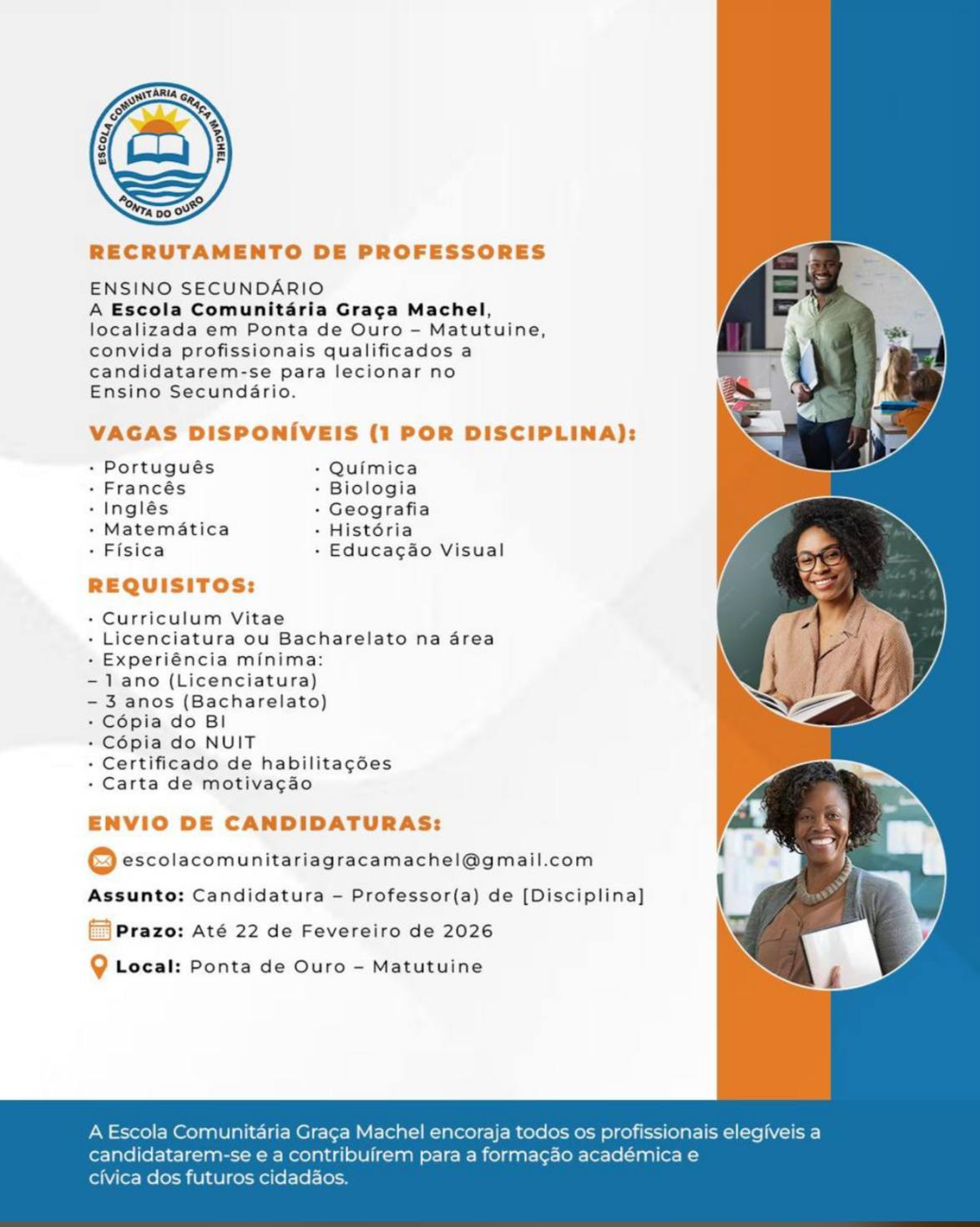 Vagas –  10 Professores do Ensino Secundário – Ponta de Ouro – Matutuine