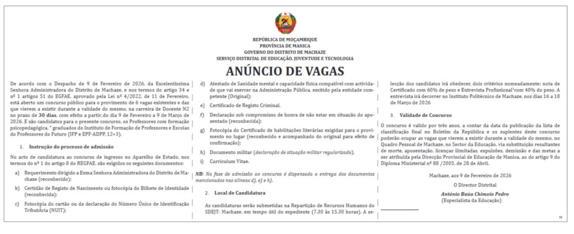 Vagas – (6) Docentes N2