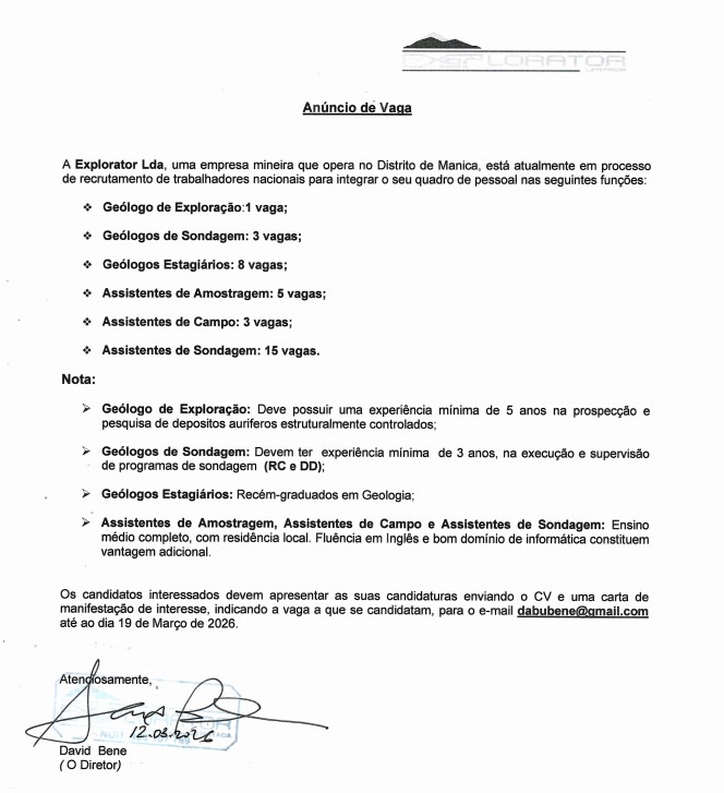 36 Vagas Abertas na Área de Mineração: Geólogos e Assistentes de Campo – Manica