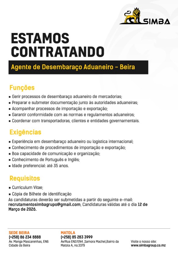 Vaga – Agente de Desembaraço Aduaneiro – Beira
