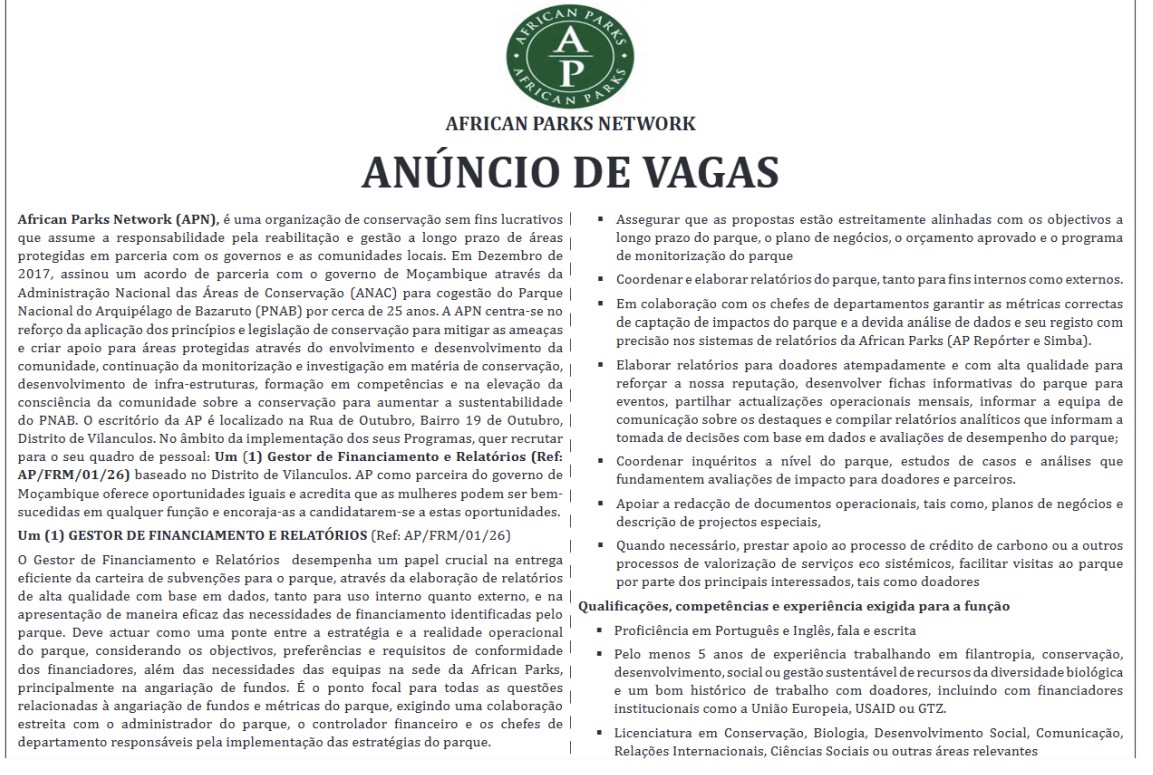Vaga – Gestor de Financiamentos e Relatórios