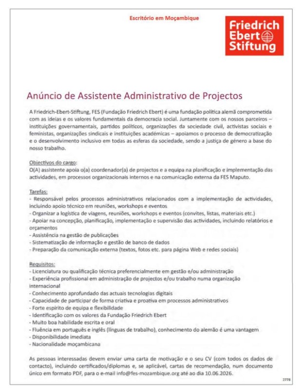 Vaga – Assistente Administrativo de Projectos