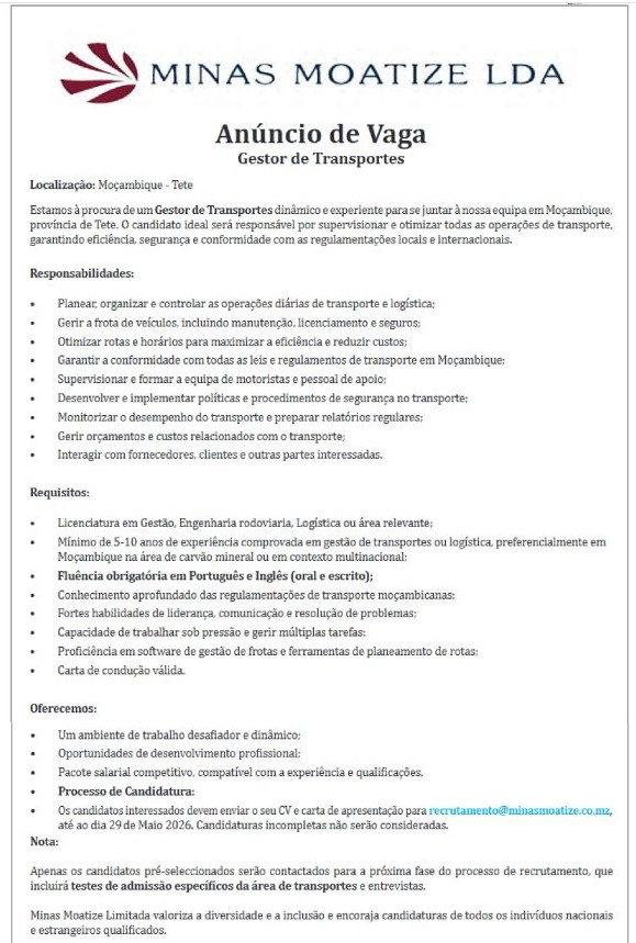 Vaga – Gestor de Transportes