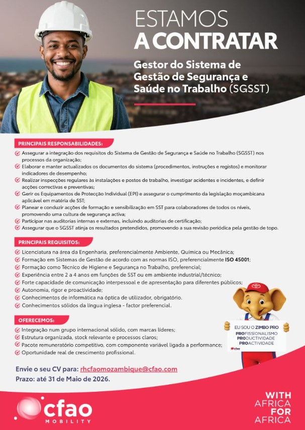 Vaga – Gestor do Sistema de Gestão de Segurança e Saúde no Trabalho (SGSST)