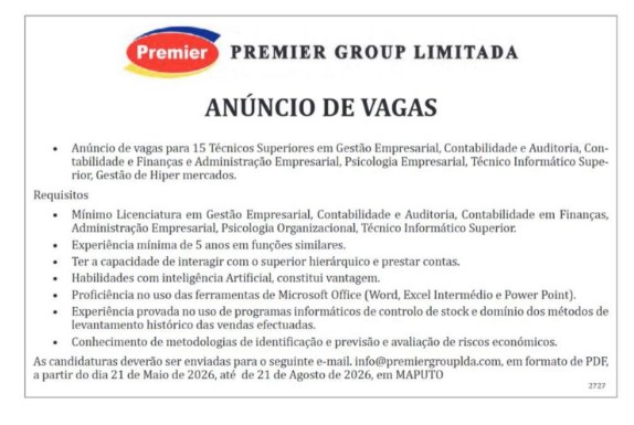 Vagas – (15) Técnicos Superiores